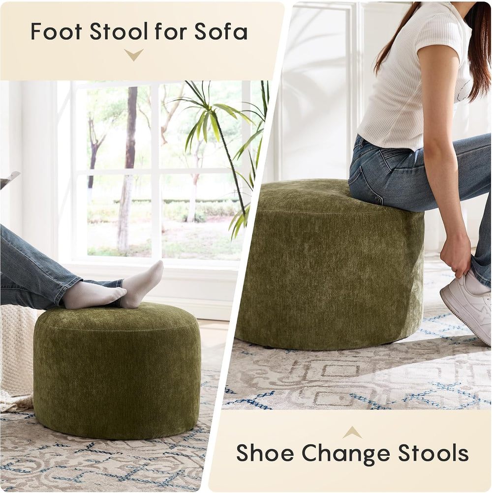 Flouki Pouf Ottoman Footrest, Foot Stools, Modern Round Upholstered Ottomans,...