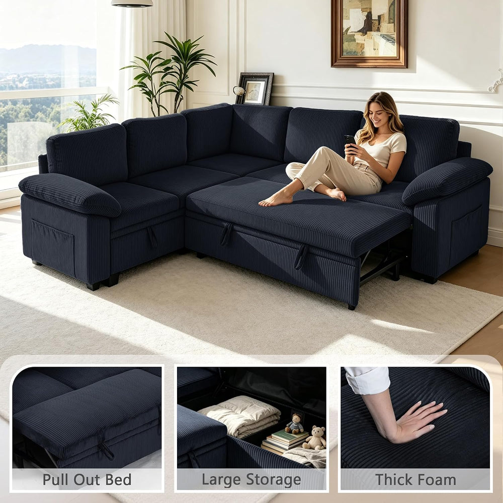 86″ Sectional Sleeper Sofa with Pull Out Bed, Modular Sectional Couch with St...