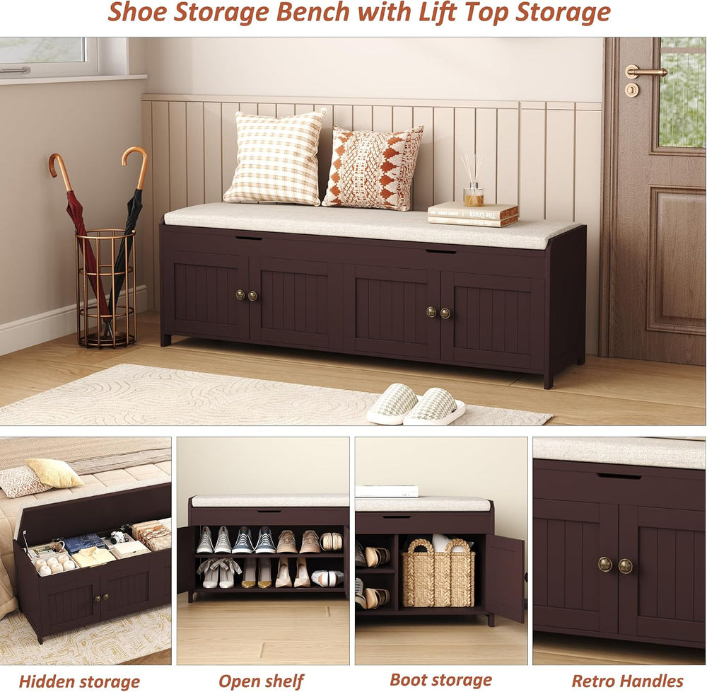HOMEFORT 54.4" Shoe Bench with Lift Top Storage, Entryway Bench with Cus...