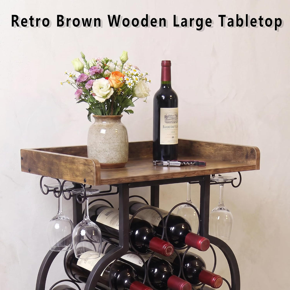 19 Bottles Freestanding Floor Wine Racks with Glass Holder | Wine Bottle Disp...