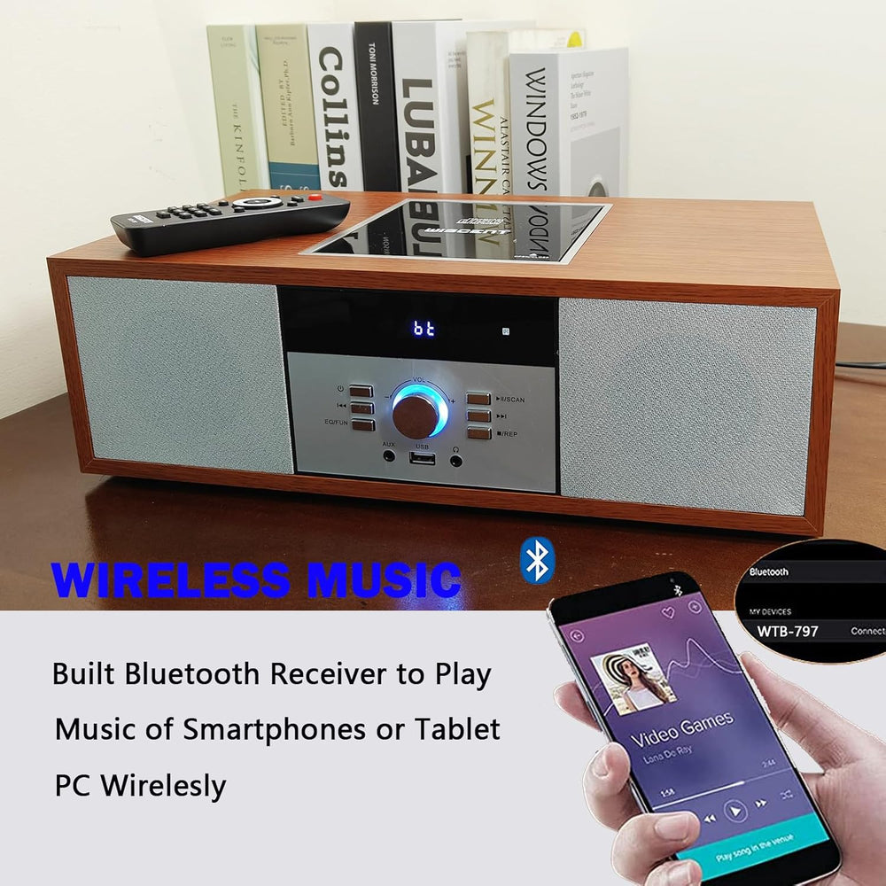 Nostalgic Bluetooth Stereo System for Home, WISCENT Vintage Micro HiFi System...