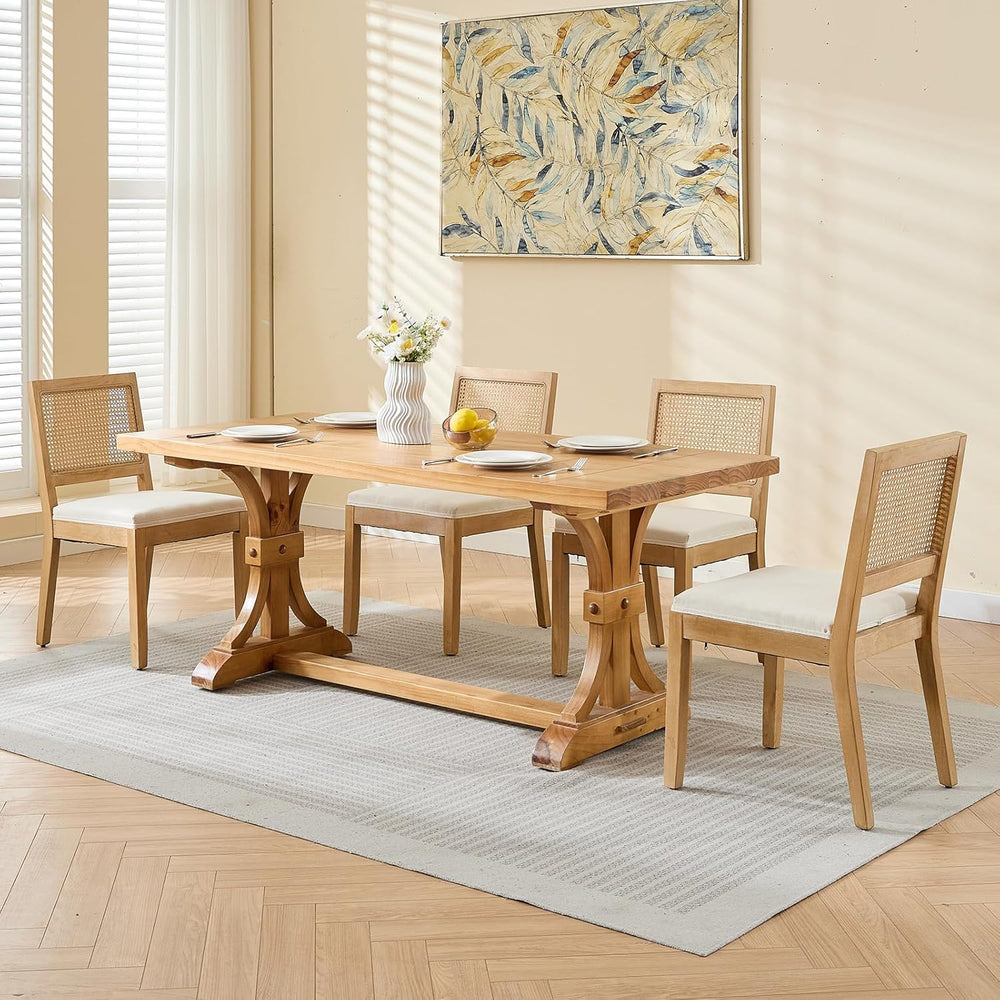 Vintage French Country Dining Chairs Set of 4, Rattan Dining Chairs with a Lo...