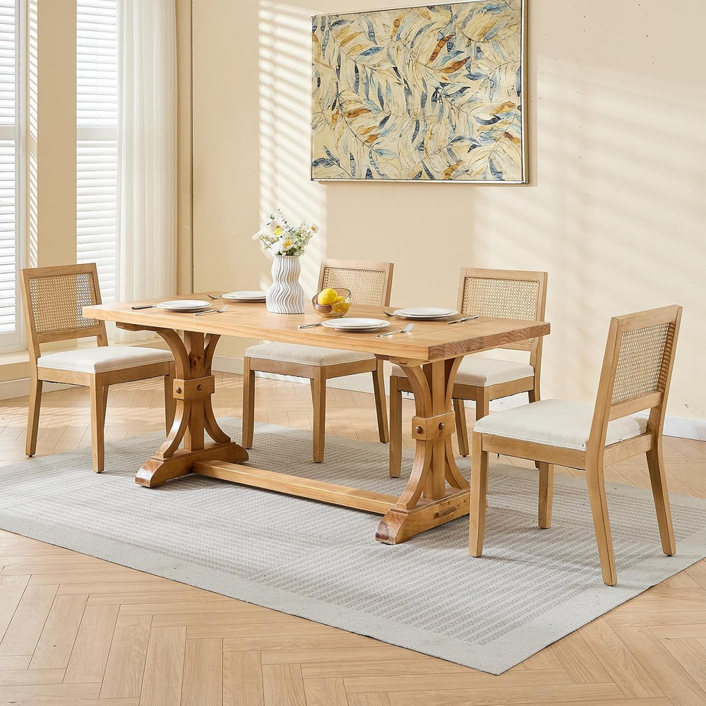 Vintage French Country Dining Chairs Set of 6, Rattan Dining Chairs with a Lo...