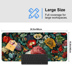 Vintage Oil Painting Floral Mouse Pad – Large Extended Desk Mat 35.43 x 15.75 in – Baroque Style Botanical Design,Oversized Mouse & Keyboard Pad for Art Lovers