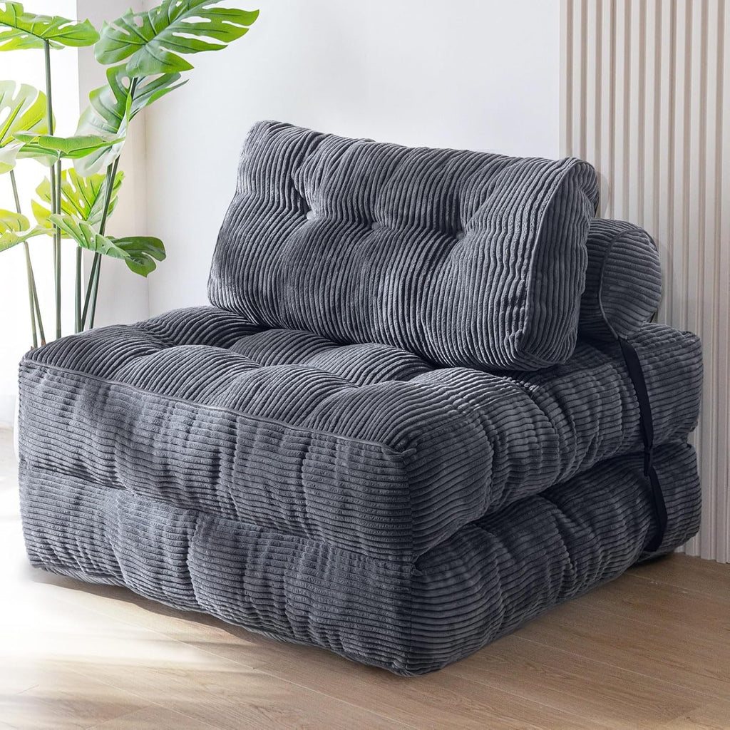MAXYOYO Folding Sofa Bed, Convertible Chair with Pillow Foldable Couch with Back Support, Portable Fold Out Chair Bed Comfy Floor Sofa Lounge for Living Room Bedroom, Dark Grey, Single