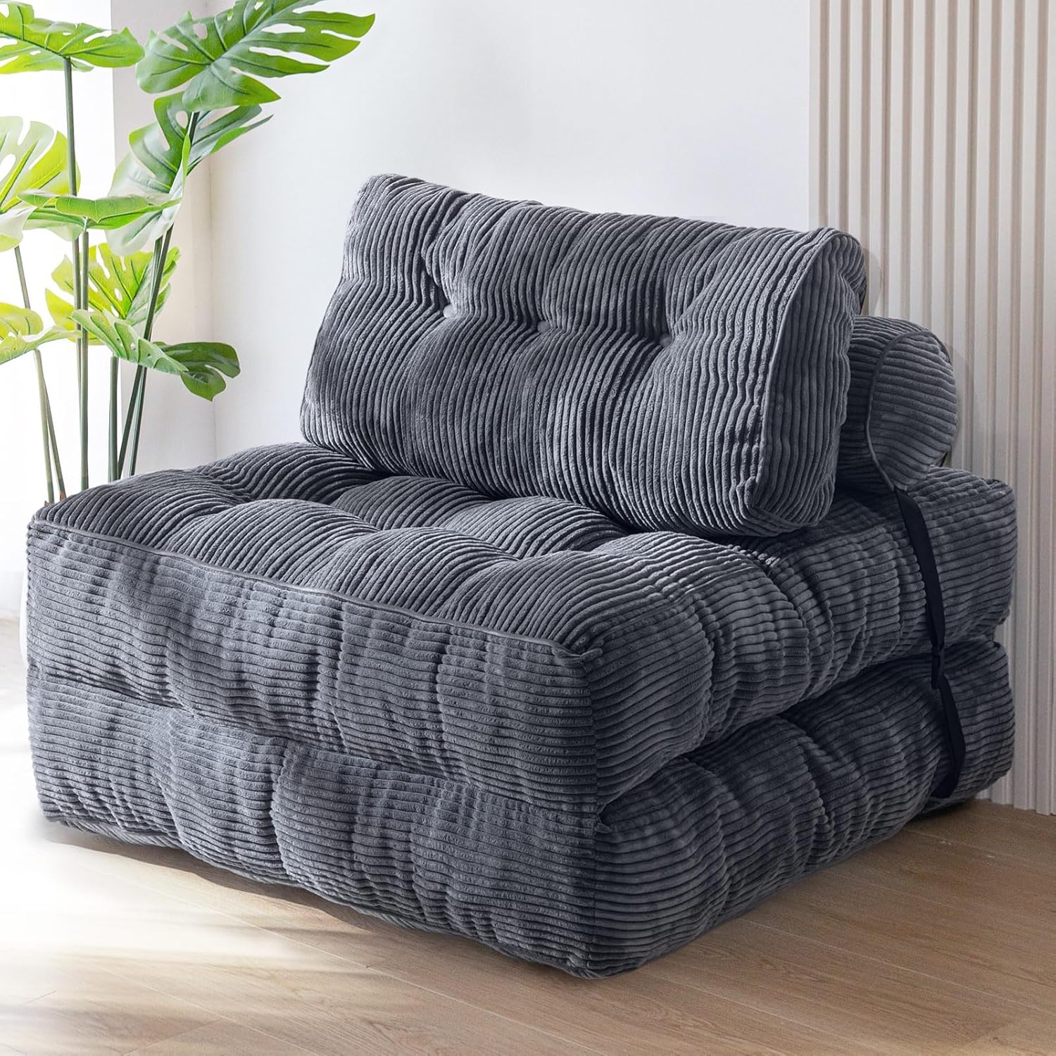 MAXYOYO Folding Sofa Bed, Convertible Chair with Pillow Foldable Couch with Back Support, Portable Fold Out Chair Bed Comfy Floor Sofa Lounge for Living Room Bedroom, Dark Grey, Single