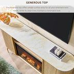 OKD Luxury 70" Fluted Fireplace TV Stand, Modern Chic Entertainment Center for TVs Up to 80 inches, TV Console with Faux Marble Top, Curved Profile Design, Media Console for Living Room, Natural Oak