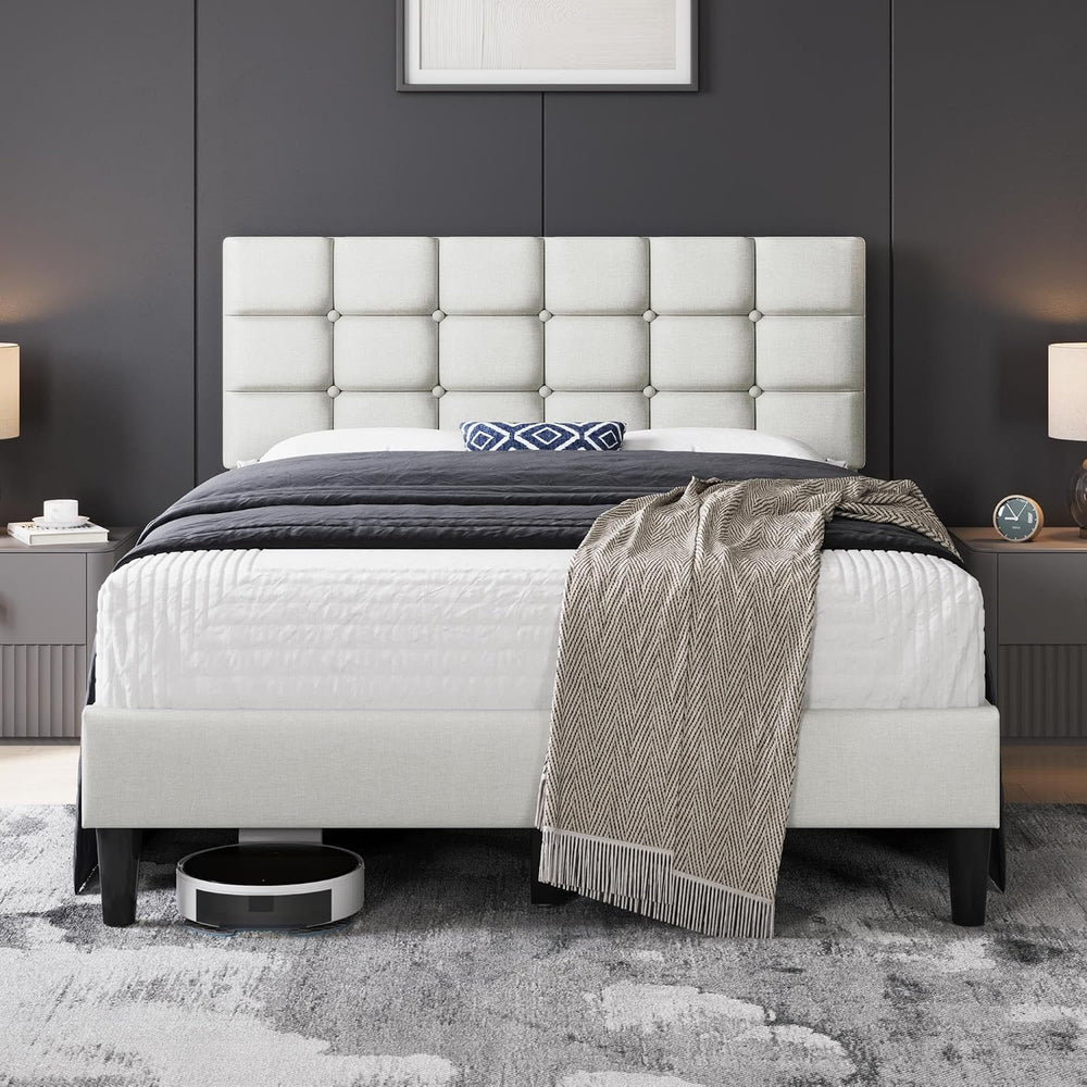 Yaheetech Full Size Upholstered Tufted Bed Frame with Headboard