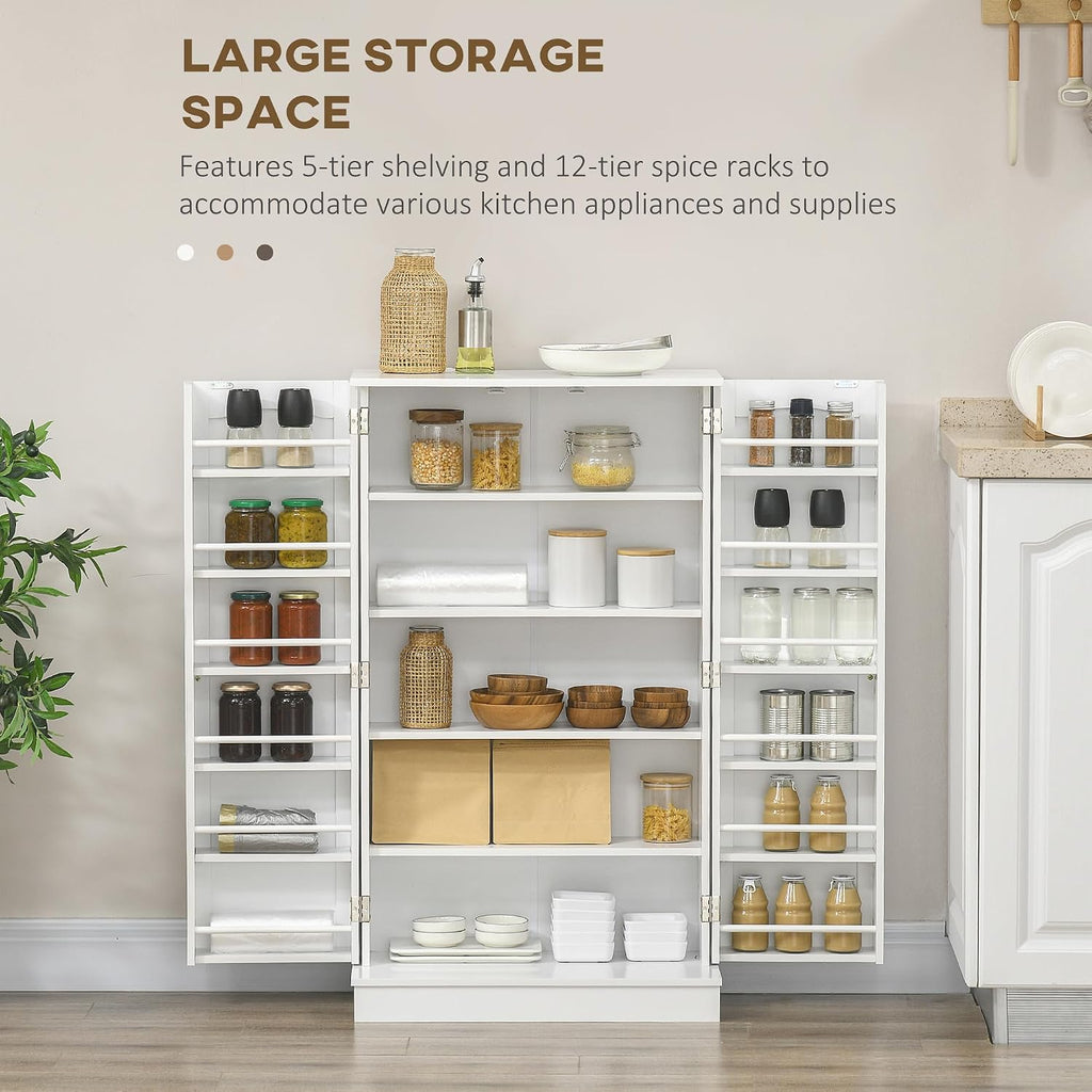 23.5" D*11.75" W*41" H Freestanding Storage Cabinet with 2 Drawers, 4 Shelves, Double Door with 10 Shelves, Modern Minimalist, Rectangular Kitchen Pantry, for Living Room, Dining Room, White
