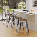 Andeworld Metal Bar Stools Set of 4, 24 inch Counter Height Barstools with Backs Farmhouse Modern High Back Bar Stools with Larger Seat Kitchen Dining Bar Chairs,Silver