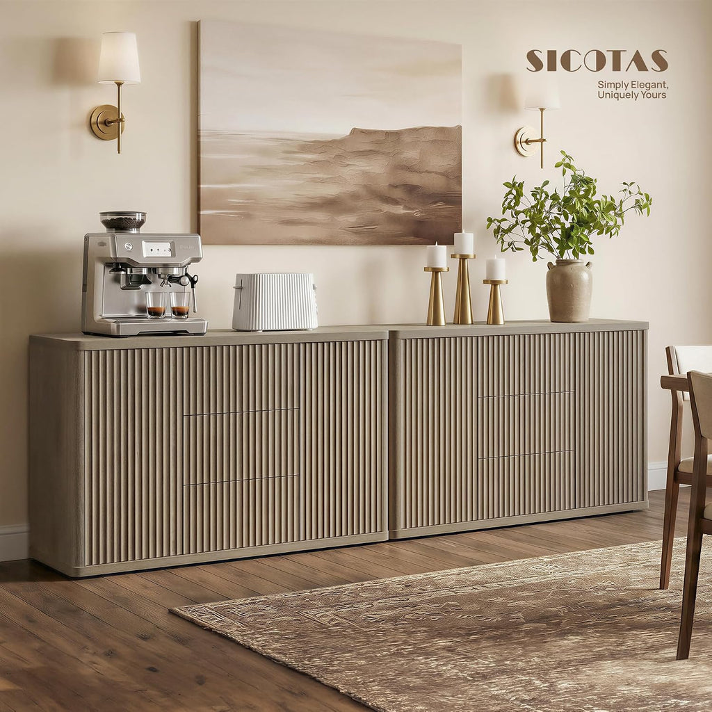 SICOTAS Buffet Cabinet with Storage 54.7" Large Modern Accent Storage Cabinet with Doors and Shelves Fluted Sideboard Credenza Buffet Table Coffee Bar for Living Room Kitchen Dining Room, Grey Alder