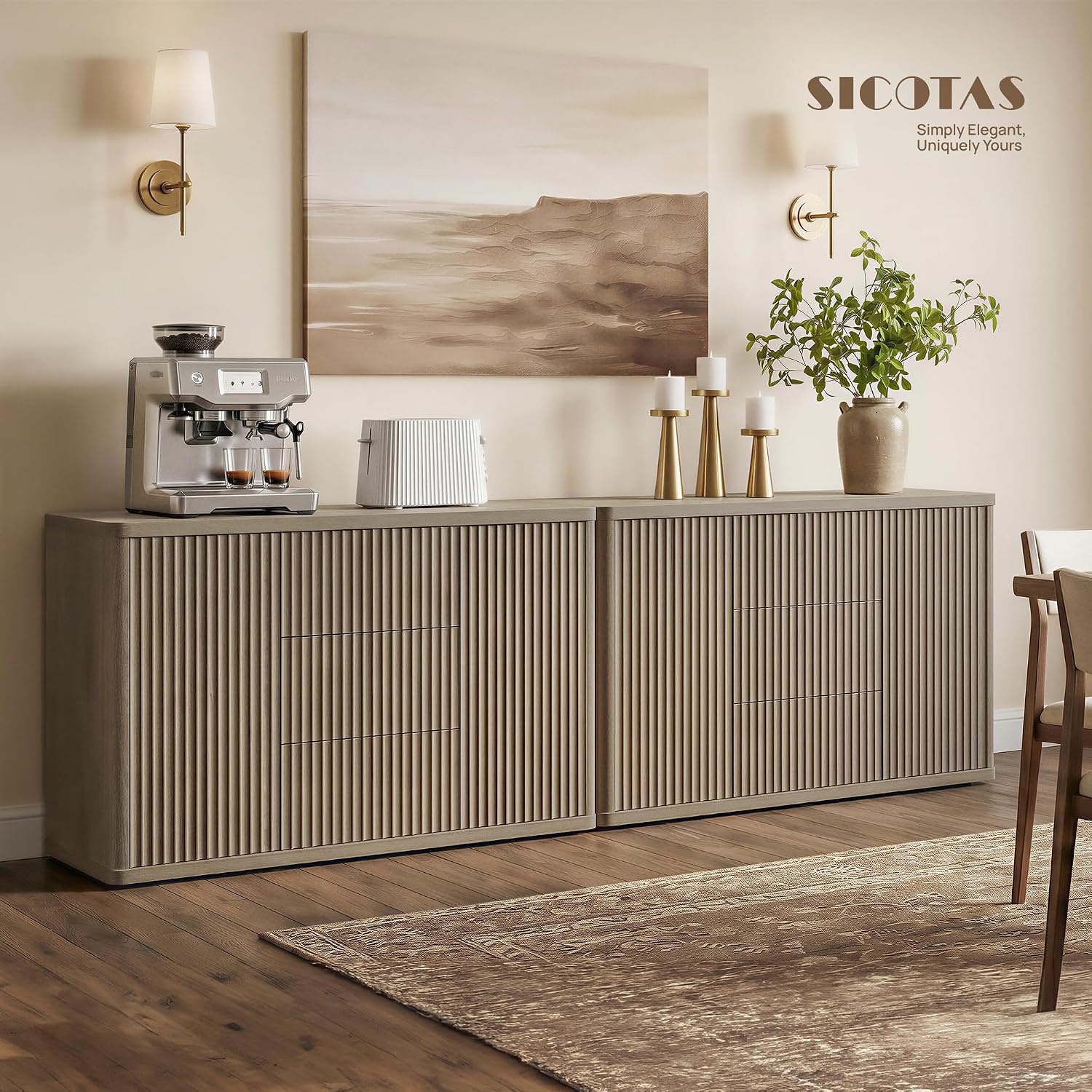 SICOTAS Buffet Cabinet with Storage 54.7" Large Modern Accent Storage Cabinet with Doors and Shelves Fluted Sideboard Credenza Buffet Table Coffee Bar for Living Room Kitchen Dining Room, Grey Alder