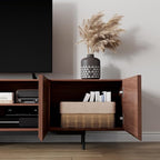 Mid Century Modern TV Stand – 86.6" Walnut Console for 65–85 Inch TVs, 4 Cabinet Doors with 6 Storage Compartments & Cable Management, Stylish Living Room Media Center(Walnut, 86.6")