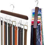 Umo Lorenzo Premium Wooden Tie and Belt Hanger - Gift Set for Men - Walnut Wood Organizer and Storage Rack