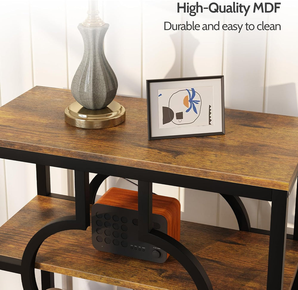 End Table Set of 2, Narrow Side Table with 3-Tier Storage Shelves, Wood Sofa ...