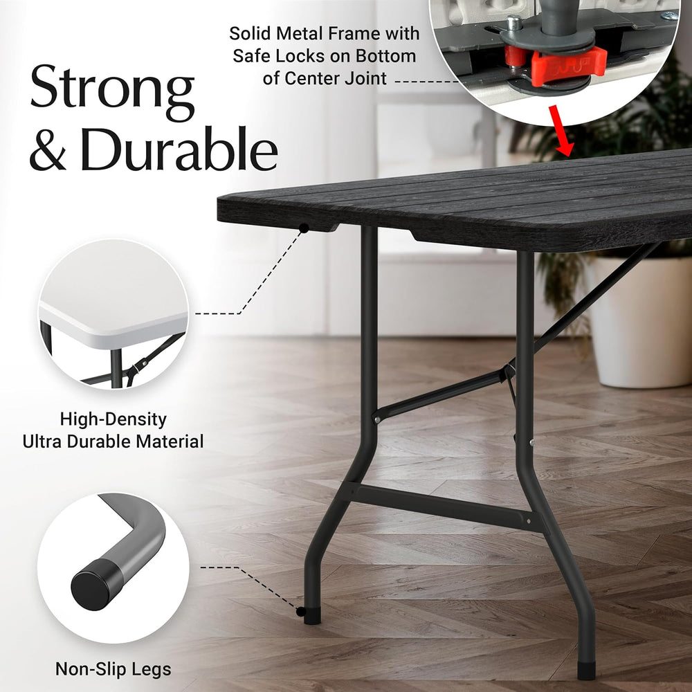 6 Feet Foldable Table with Built in Handle & Steel Legs | 6FT Heavy Duty ...