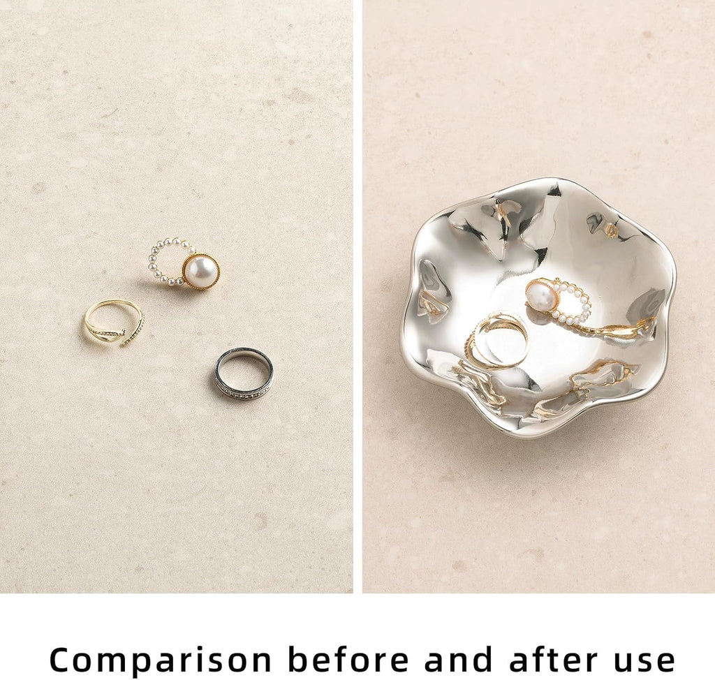 Ceramic Lotus Leaf Trinket Dish, Ring Holder for Jewelry | Keeps earrings, necklaces, keys, and keepsakes handy on vanities or nightstands, a sweet gift for moms, sisters, and friends