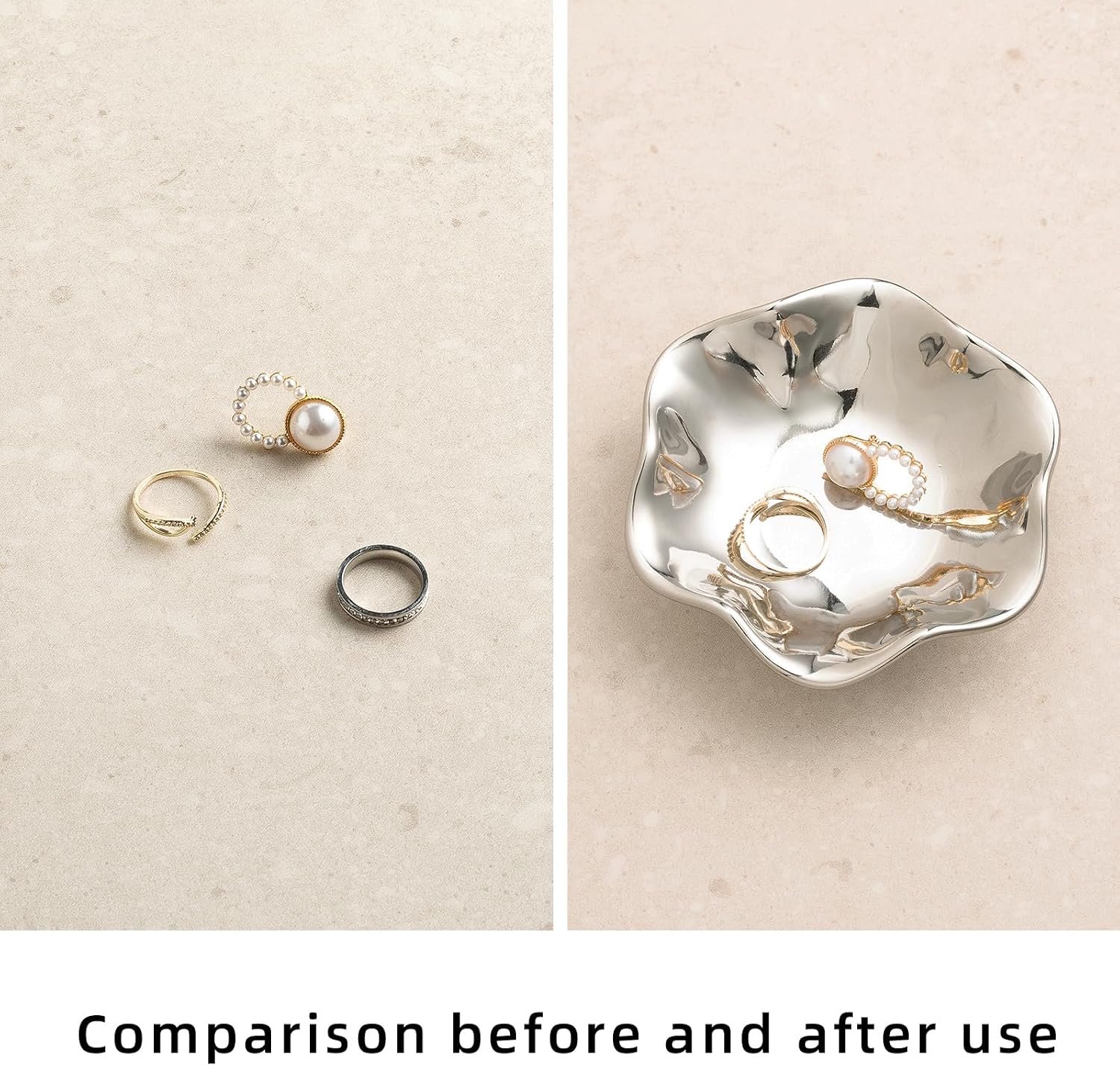 Ceramic Lotus Leaf Trinket Dish, Ring Holder for Jewelry | Keeps earrings, necklaces, keys, and keepsakes handy on vanities or nightstands, a sweet gift for moms, sisters, and friends