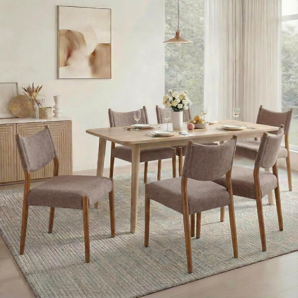 KISLOT Dining Chairs Set of 4, Ergonomic Upholstered Wood Chairs, Brown | Mid...