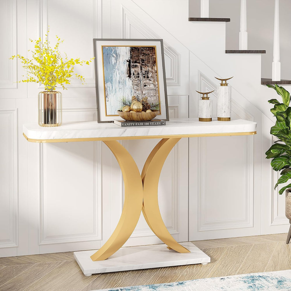 Tribesigns Modern Gold Console Table, 40 inch Narrow Entryway Foyer Table wit...