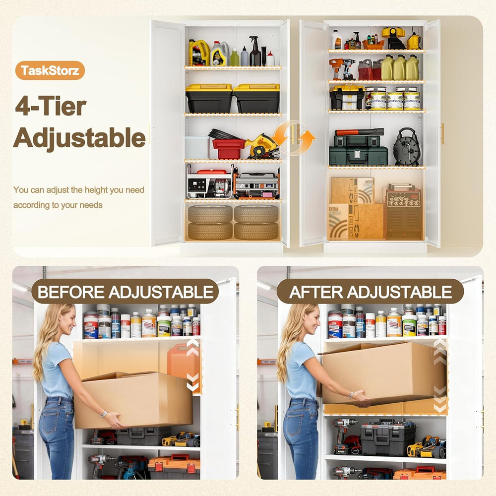 71" Tall White Metal Pantry Cabinet, Freestanding Storage Cupboard with ...