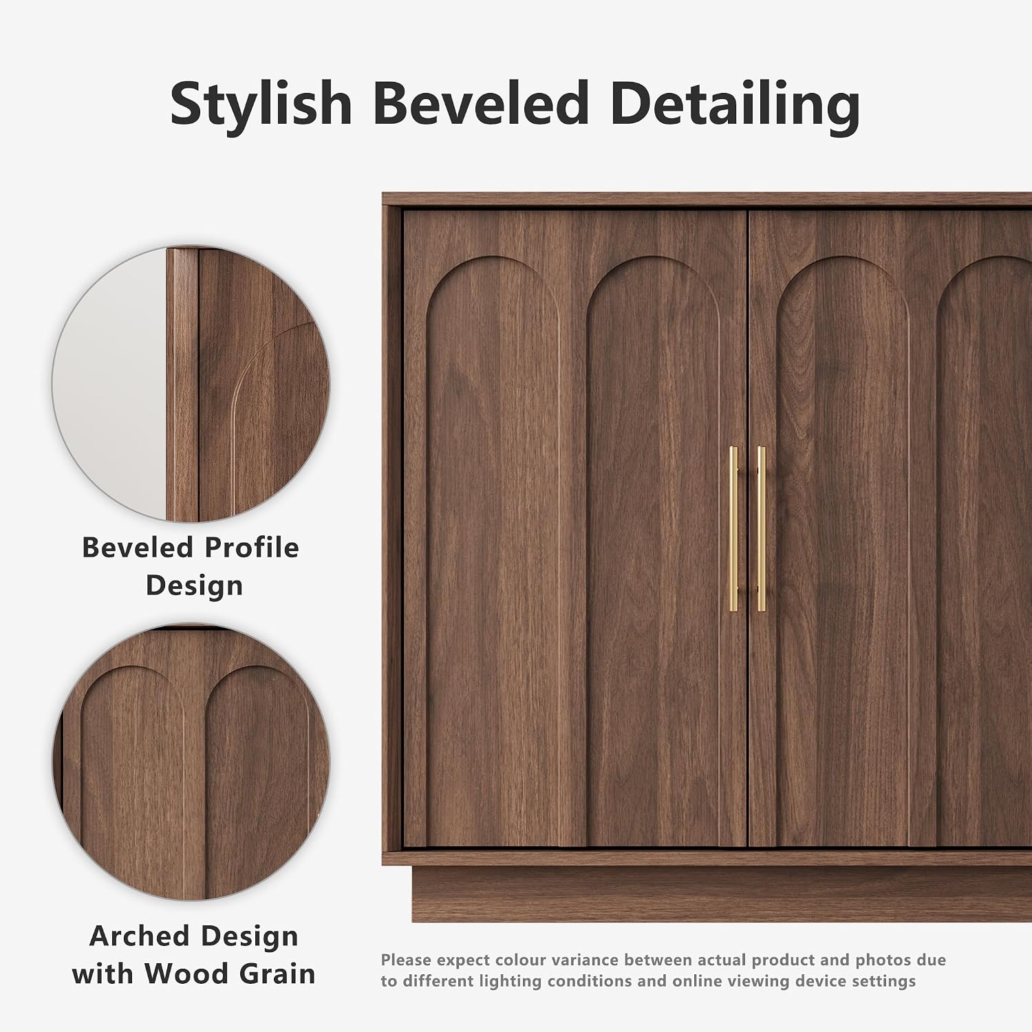 FORTUNETEC 31.5" Sideboard Buffet Cabinet with Storage, Walnut, 3pcs | Wood Modular Media Console, Mid Century Modern Credenza with Arched Doors for Living Room Kitchen Dining Room Entryway