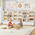 HITHOS 55" W Kids Toy Storage Organizer, Large Toy Box with Bookshelf, Toy Chest with 3 Cubes Storage Organizer, 6 Toy Organizers and Storage Bins, 4 Rolling Drawers for Kids Room, Playroom, White