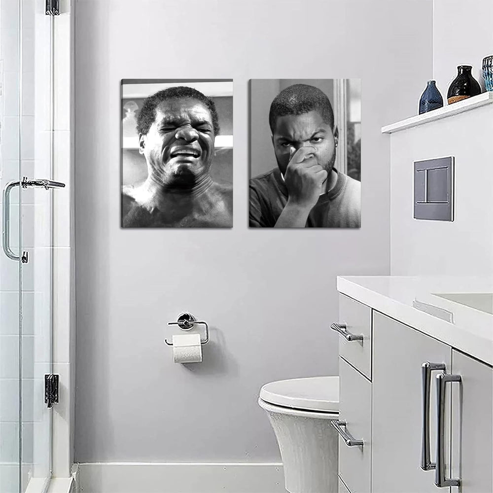 Framed Funny Bathroom Canvas Wall Art Set of 2 - Black and White Vintage Come...