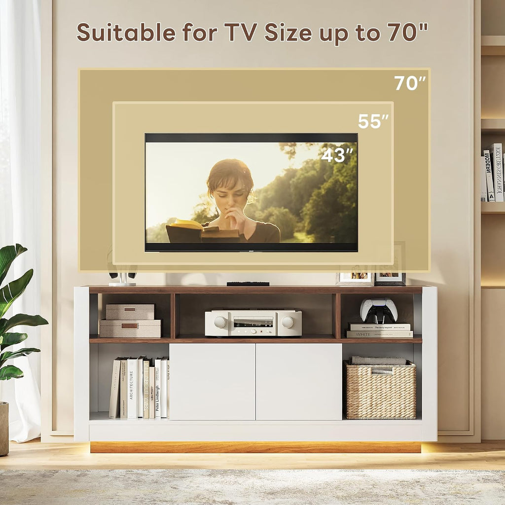 LIKIMIO Modern TV Stand for 70" TV, with Charging Station & LED Light