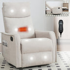 Anwick 360° Swivel Rocker Recliner Chair with Heat and Massage, Manual Upholstered Recliner for Small Spaces, Fabric Glider Nursery Chair with Side Pockets for Living Room (Beige)