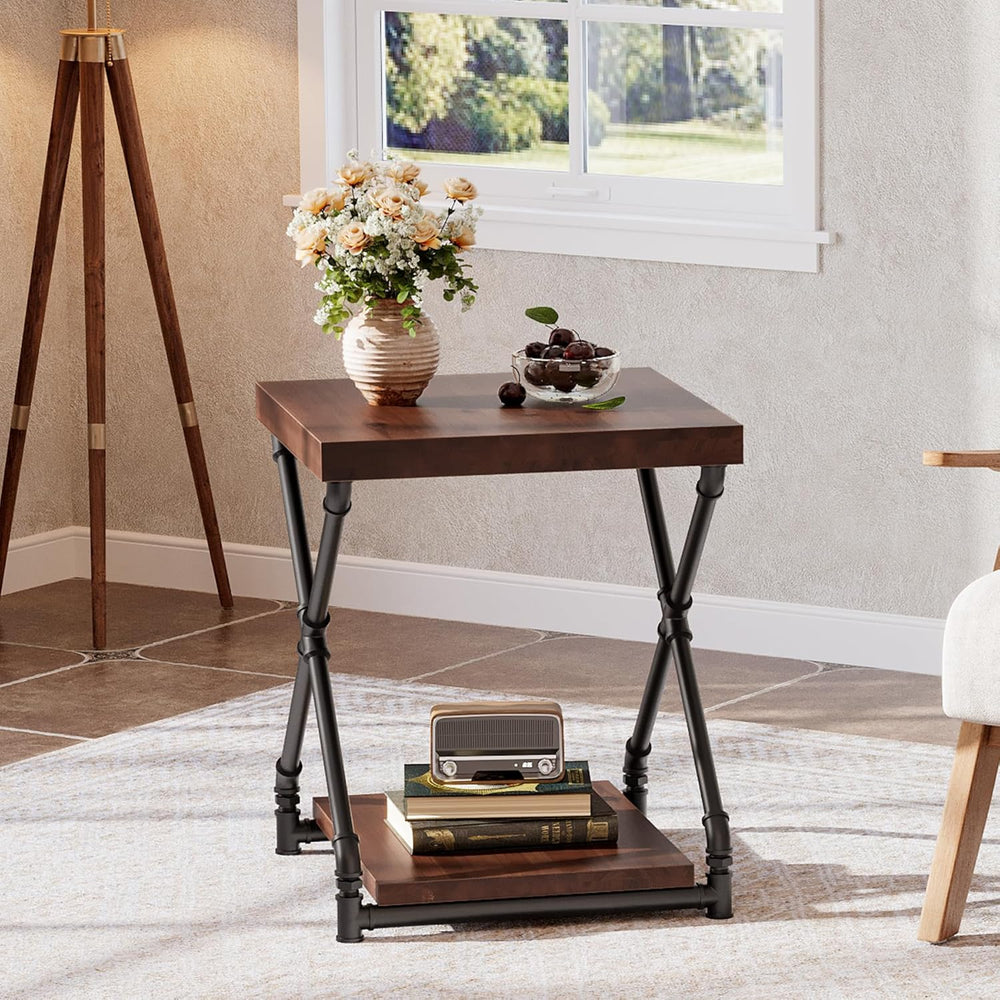 Tribesigns Solid Wood End Side Table with Storage Space for Living Room, Smal...