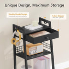 3-Tier Bathroom Ladder Shelf with Drawer, Freestanding Tower Shelf Ladder Bookshelf for Living Room, Bedroom -Black