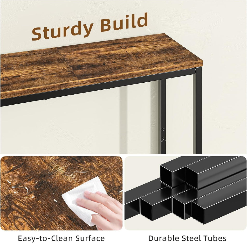 Simple Trending Narrow Side Table, 29.8" Console Table, Rustic Brown | Slim Entryway Table, Metal Frame, Adjustable Feet Pads, Industrial Style Behind Couch Table, for Entryway, Living Room