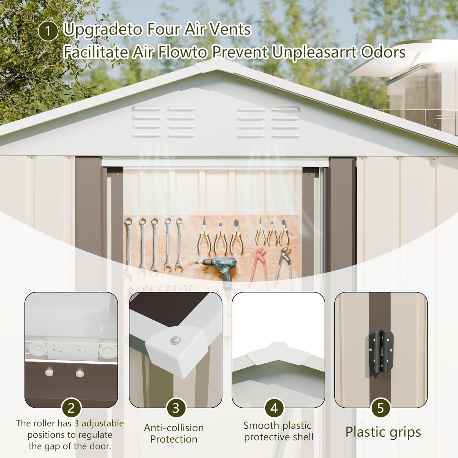 Outdoor Sheds 5FT x 3FT Outdoor Storage, Metal Anti-Corrosion Utility Tool House with Lockable Door & Shutter Vents，Outdoor Waterproof Garden Tool Metal Storage Sheds （White