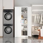 SteeLoong Kitchen Pantry Cabinet,71”Metal White Storage Cabinet with Doors and Shelves,Tall Cabinet with 2 Gold Hands for Dinning Room,Living Room