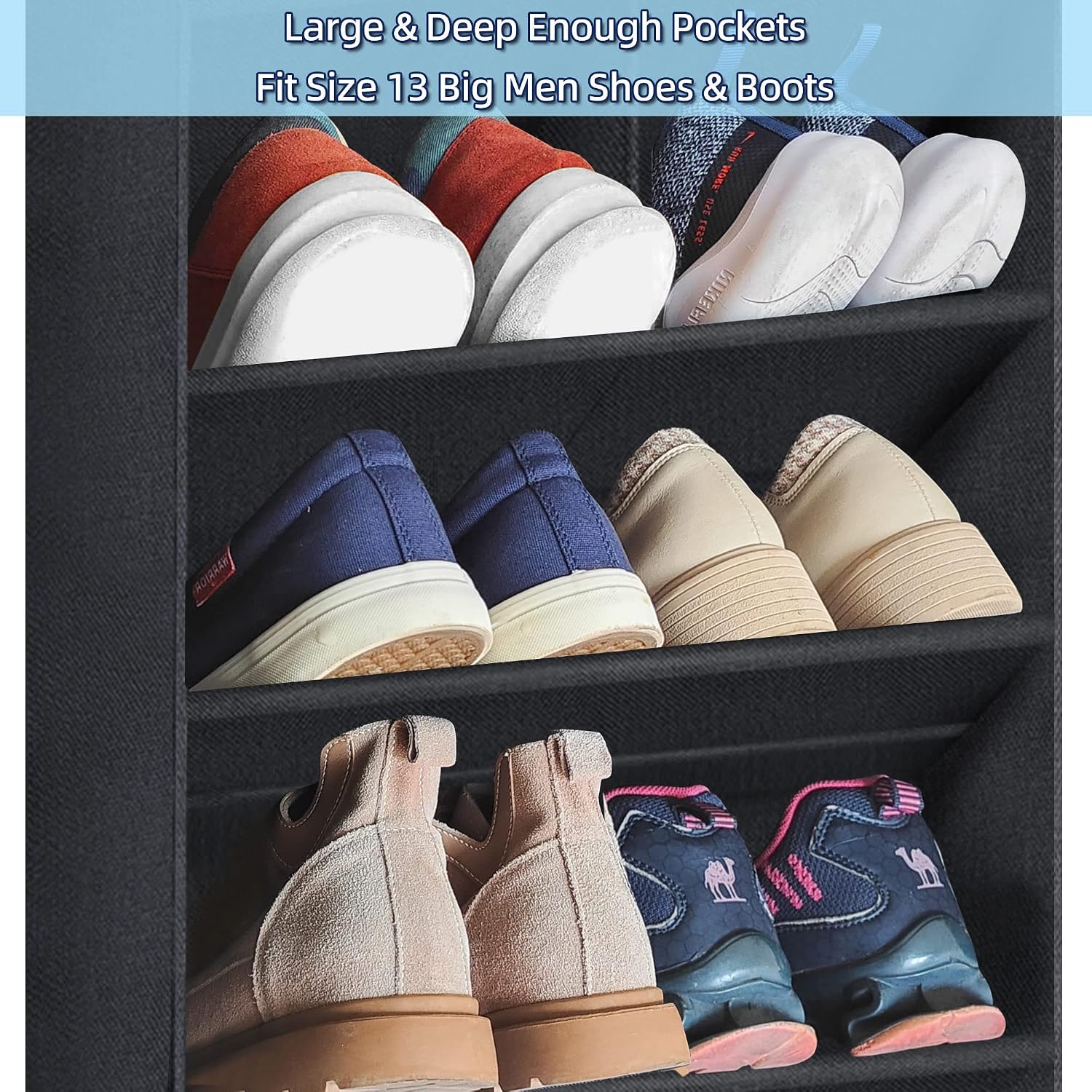 Over The Door Shoe Organizer, 2 Pack Hanging Organizer with Large Deep Pockets, Rack for Closet and Dorm Narrow Door, Holder Black