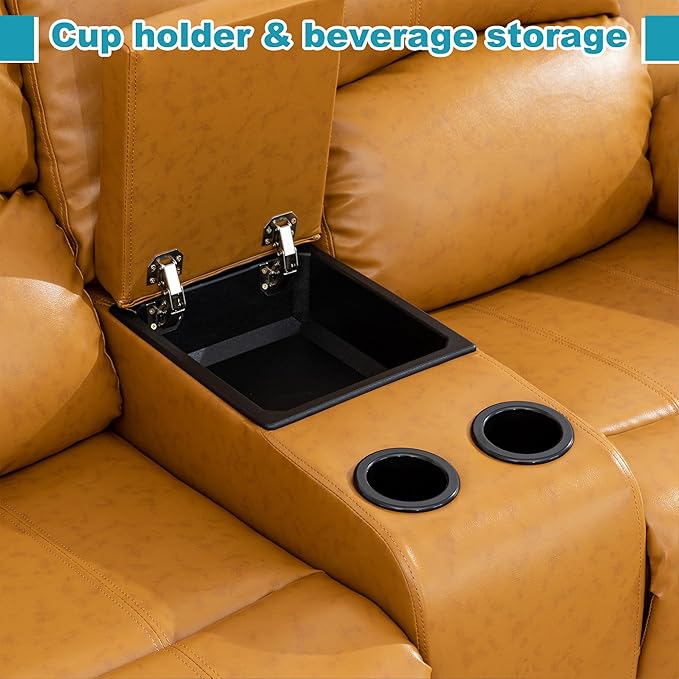 Recliner Sofa Set Couches for Living Room Chair Semi PU Fabric Living Room Furniture Sets, Adjusted Reclining Couch Furniture Sofa Set for Theater Seating, Ginger