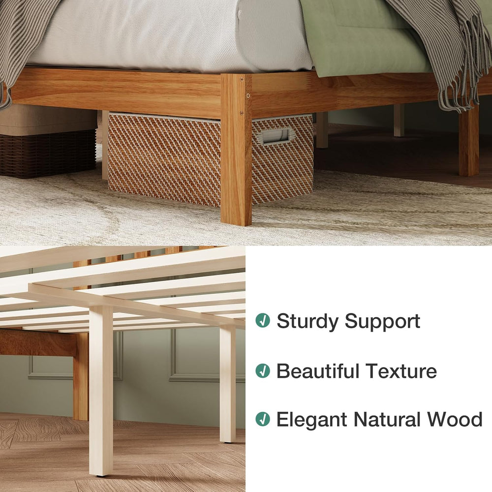 Novilla Queen Bed Frame with Headboard, Solid Wood Bed Frame Foundation with ...