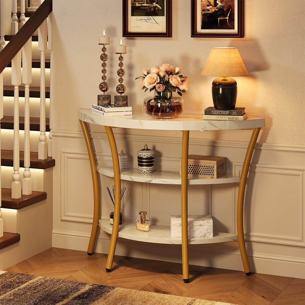 39.4" Console Table with Half Moon Wood Shelves, 3 Tier Modern Entryway ...