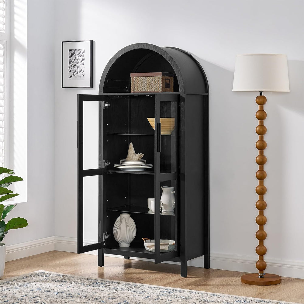 67" Arched Cabinet with Glass Doors: Pantry Cabinets for Kitchen Storage...