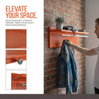 Wall Mounted Coat Rack with Shelf & Hooks, 29.5" Entryway Organizer | Metal Powder Coated, 5 Hooks & Chrome Accents, Space-Saving & Easy to Install, Ideal for Hallway, Mudroom, Orange