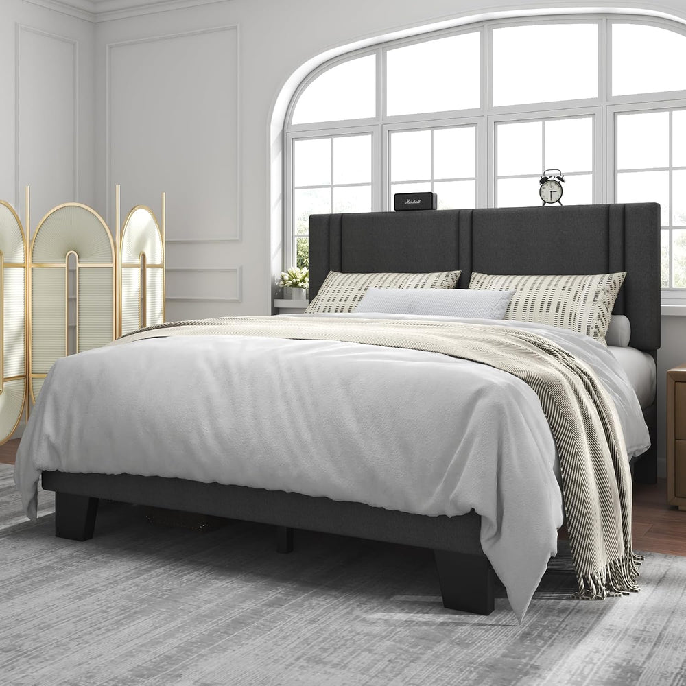 Feonase Full Size Platform Bed Frame, Fabric Upholstered Full Bed Frame, Soli...