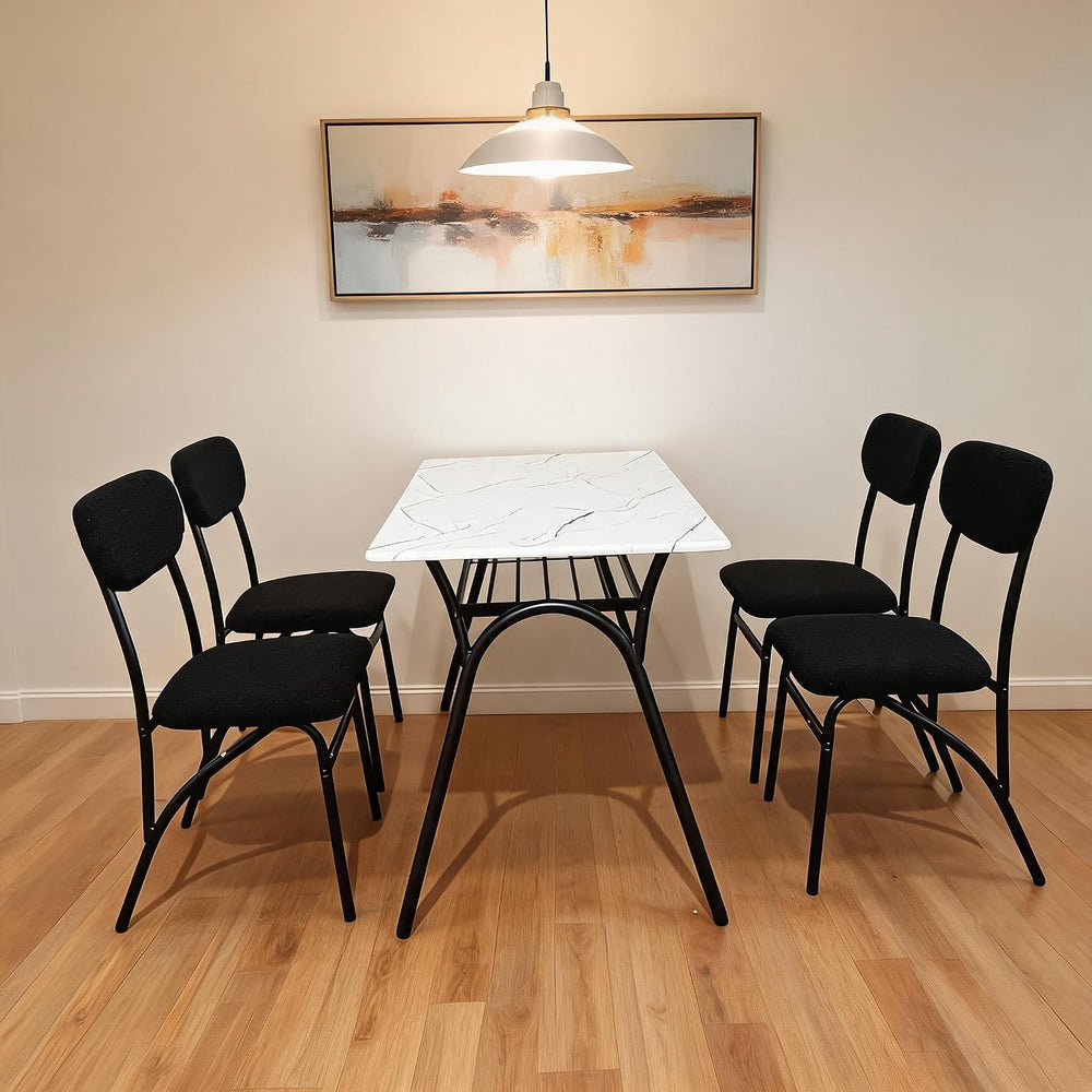 5-Piece Dining Table Set for 4, Modern Kitchen Table with 4 Boucle Chairs, Re...