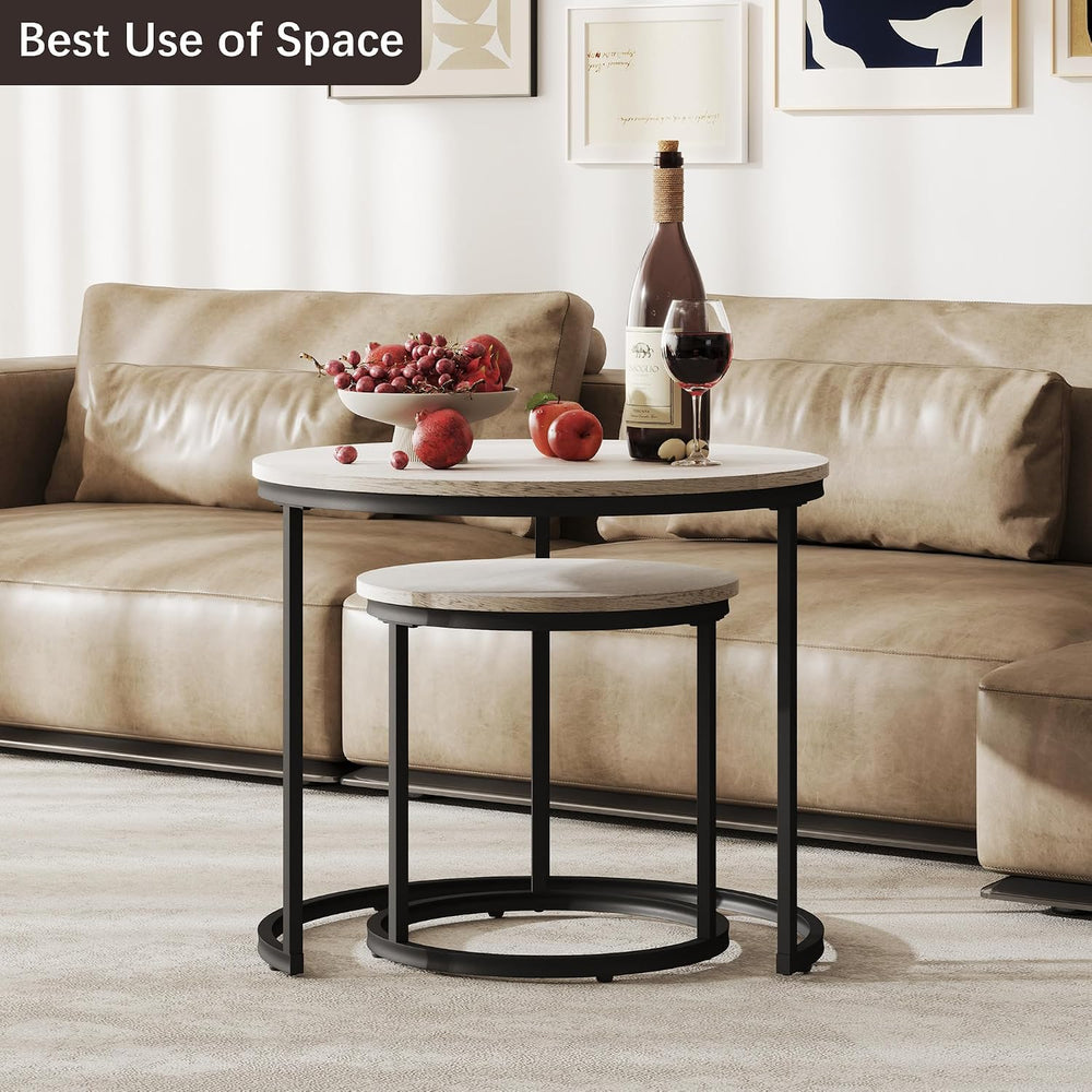 Otterease Nesting Tables Set of 2, Small Round Coffee Table for Living Room |...