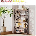 UDD No Assembly Wide Folding Bookshelf, 64.3" H x 30.9" W, 5 Tier Foldable Book Shelf Industrial Bookcase, Vintage Collapsible Storage Shelves for Home Office Living Room Bedroom, Rustic Brown Black