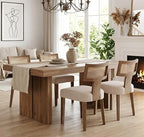 Upholstered Farmhouse Dining Chairs Set of 6 Mid Century Modern Dining Room Chairs Rattan Linen Kitchen Chairs Armless Side Chairs with Wood Frame/Rattan Back for Living Room,Beige