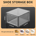 Shoe Storage Boxes Organizers Clear Acrylic Stackable 6 Pack, Shoe Rack & Holder Substitute, Sneaker Containers, Toy Storage Organizer Bins for Entryway, Closet, Under Bed (Black, L)