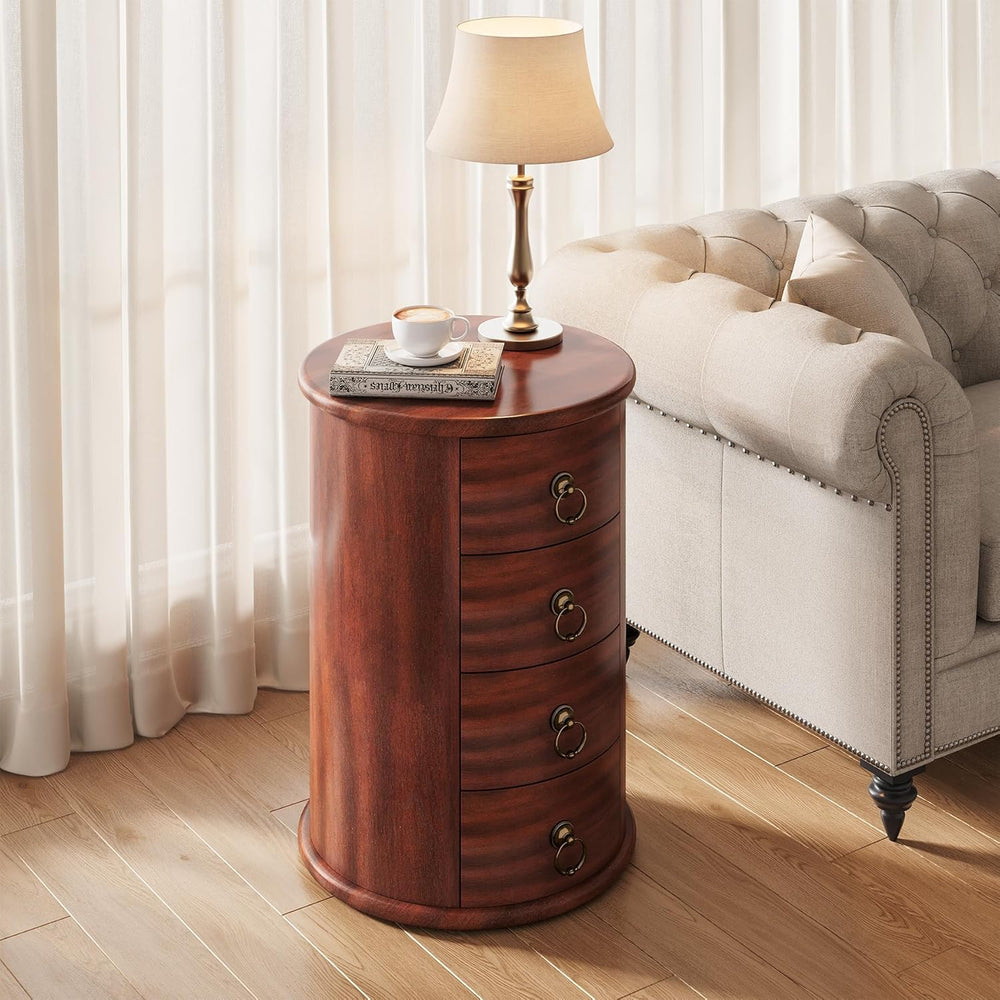 LITTLE TREE Night Stand Set of 2, Small Solid Wood Side Table with 4 Drawers,...