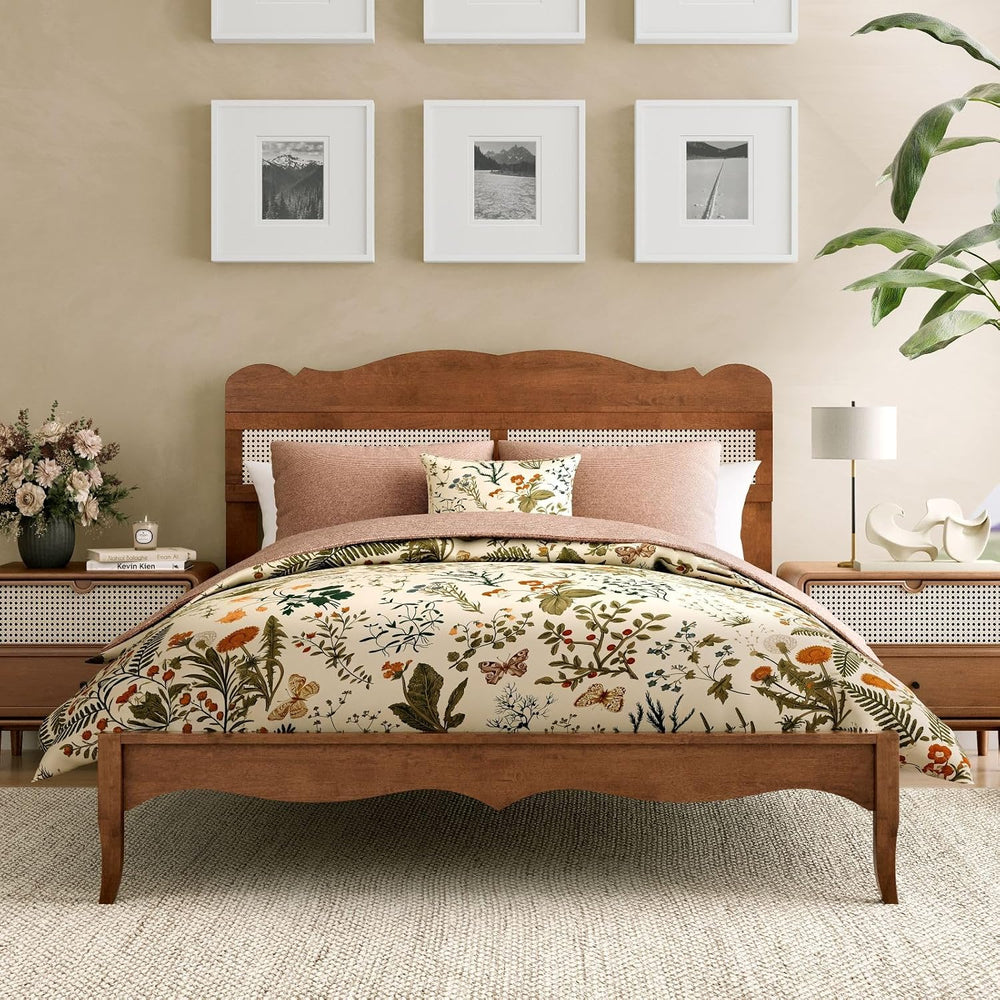 Sophia & William Queen Bed Frame with Headboard, Solid Wood Bedframe