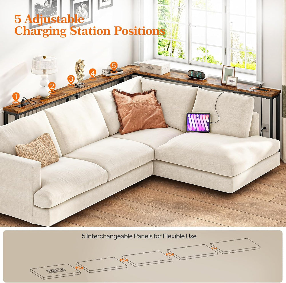 HOOBRO 63" Narrow Console Table with Charging Station, 5.9" Slim So...